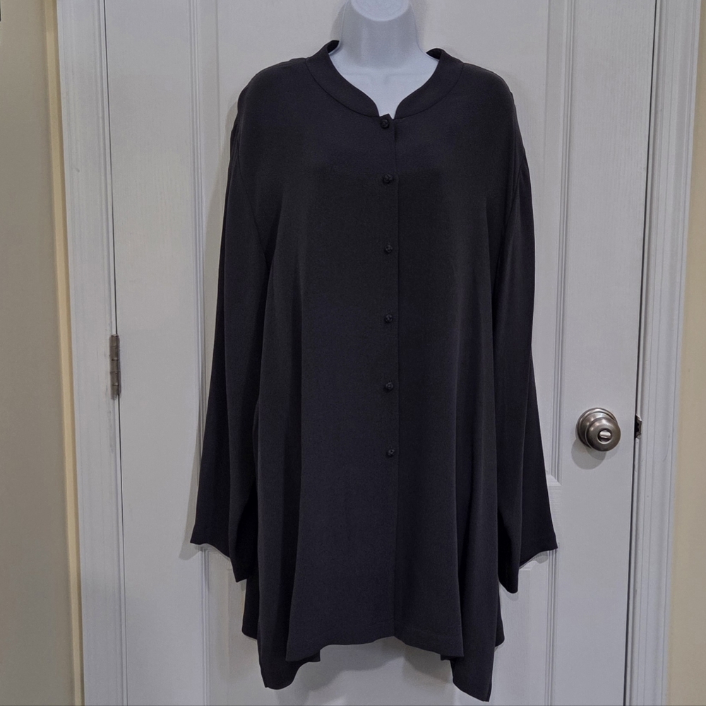 Eileen Fisher Charcoal Silk Button-Down Women's jacket